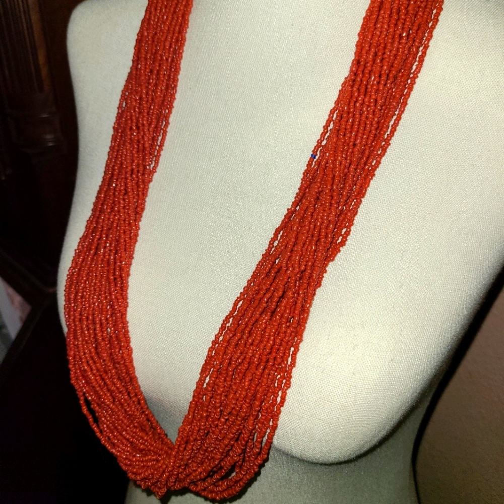 Red Coral seed beaded mulit strand necklace